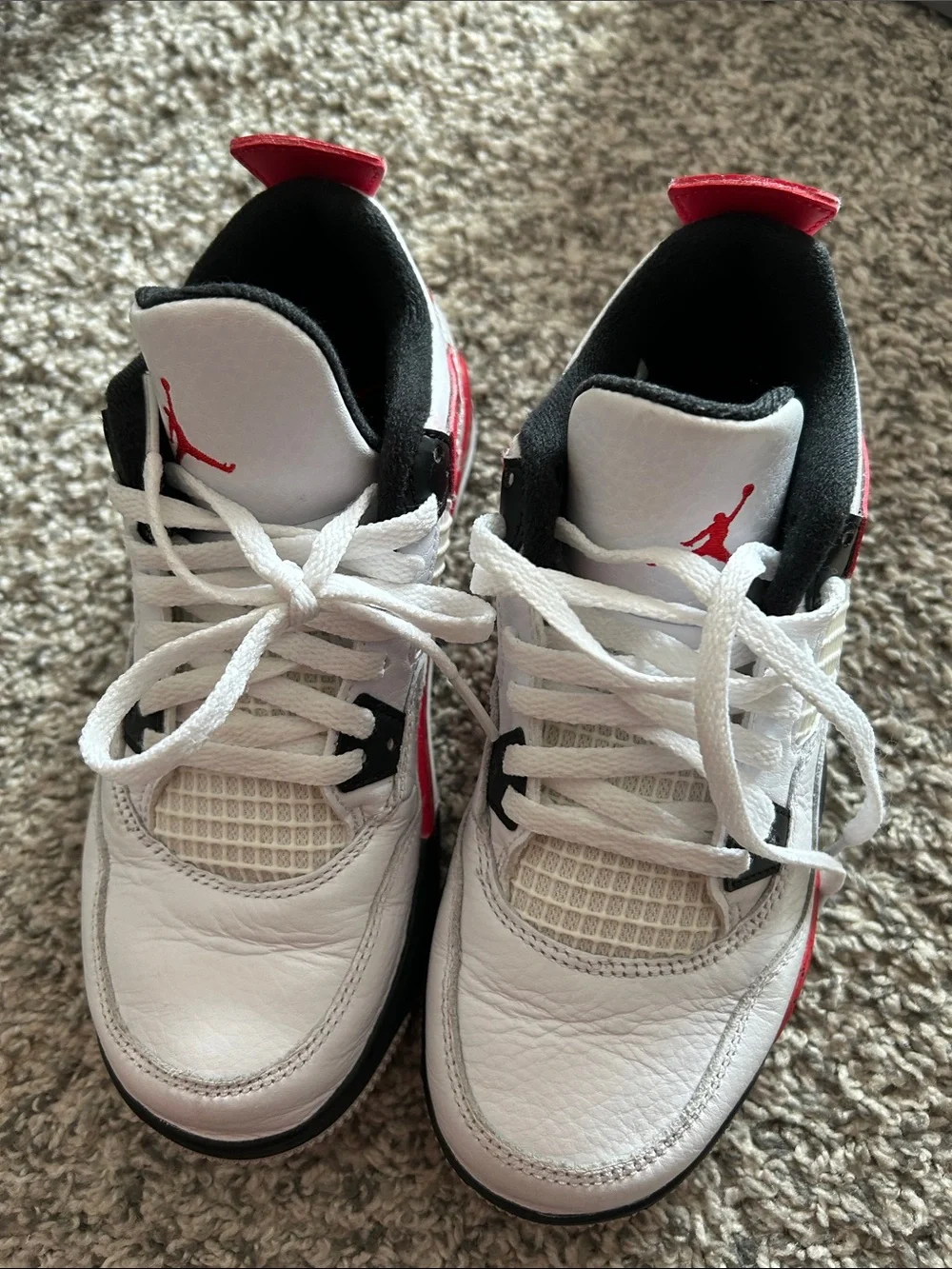 Jordan 4 Retro Kids White and Red Basketball Sneakers